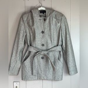 Anne Klein Wood Coat with Hood and belt - size L